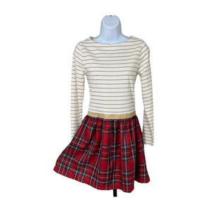 J Crew Crewcuts Girls Size 14 Holiday Dress Red Tartan Skirt Gold Stripes